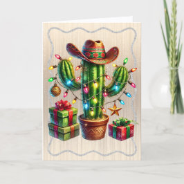 Desert Cactus wearing Cowboy Hat Christmas Feestdagen Kaart