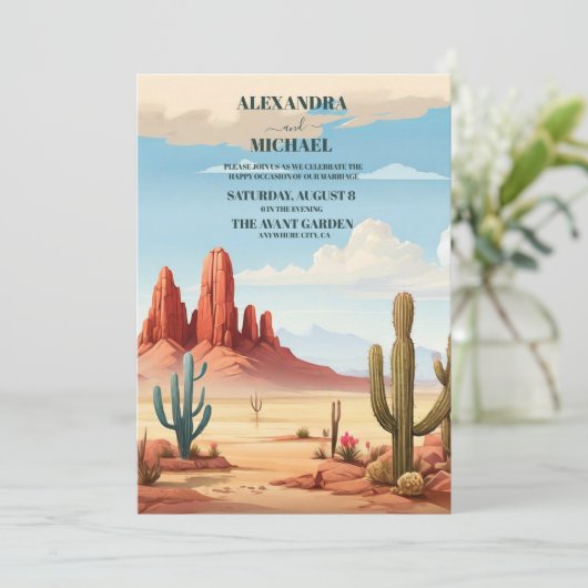 Desert Cactus Wedding Kaart (Staand voorkant)