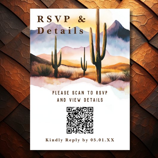 Desert Cactus Wedding QR Code Details RSVP Kaartje