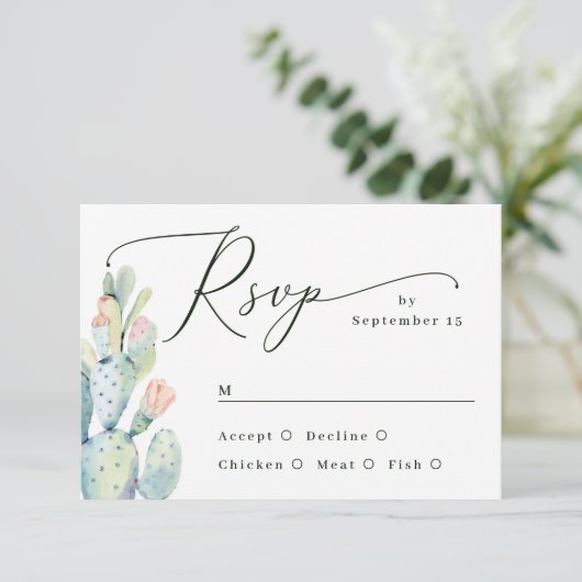 Desert Cactus Wedding | Southwestern Boho Meal RSVP Kaartje (Staand voorkant)