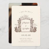 Desert Cactus Western Monogram Bewaar de datum Kaart (Voorkant / Achterkant)