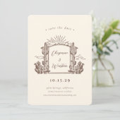 Desert Cactus Western Monogram Bewaar de datum Kaart (Staand voorkant)