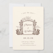 Desert Cactus Western Monogram Bewaar de datum Kaart (Voorkant)