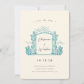 Desert Cactus Western Monogram Bewaar de datum Kaart (Voorkant)