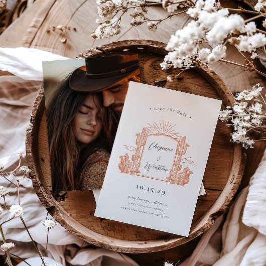 Desert Cactus Western Monogram Bewaar de datum Kaart