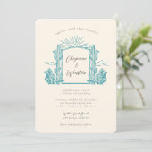 Desert Cactus Western Monogram Trouwen Kaart (Staand voorkant)