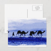 Desert Camel Caravan Blue Briefkaart (Voorkant / Achterkant)