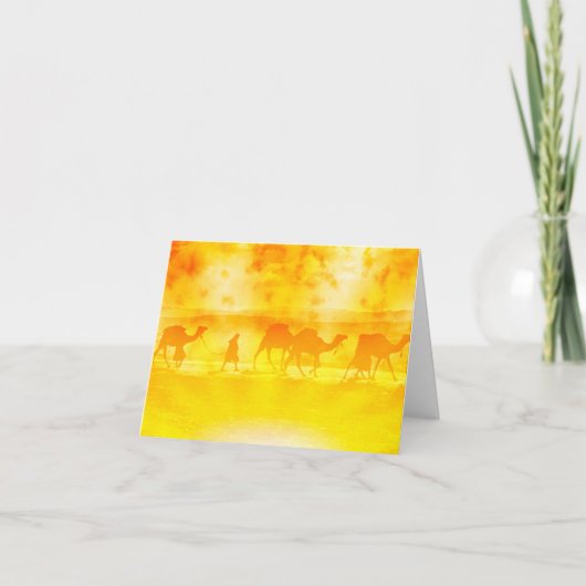 Desert Camel Caravan Sunburst Note Card Kaart (Voorkant)