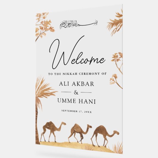 Desert Camel Muslim Wedding Welcome Acryl Bord (Hoek)