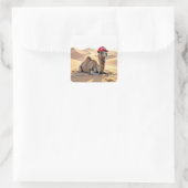 Desert Camel Wearing a Red Retired Cap Vierkante Sticker (Tas)
