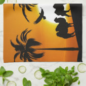 Desert Camels in zonsondergang Theedoek (Gevouwen)