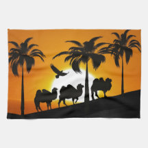 Desert Camels in zonsondergang