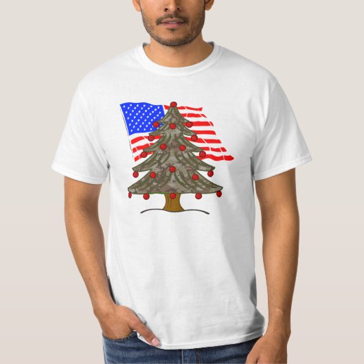 Desert Camo Kerstboom met Amerikaanse vlag T-shirt (Voorkant)
