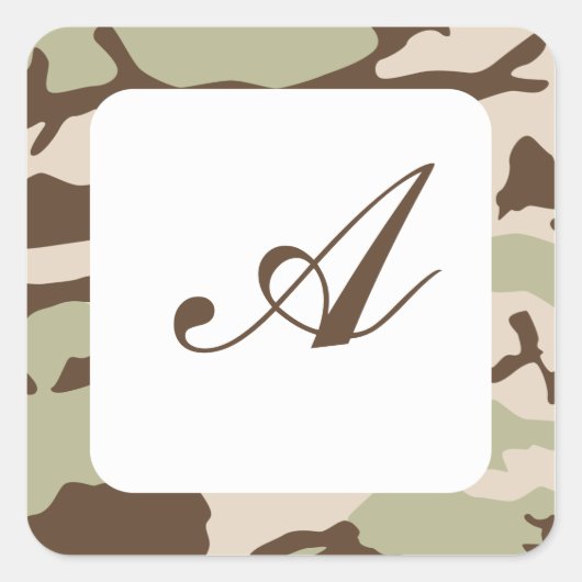 Desert Camo Monogram Vierkante Sticker (Voorkant)