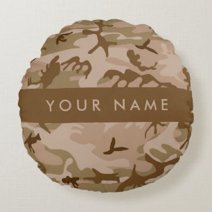 Desert Camouflage Patroon, uw naam, personaliseren Rond Kussen