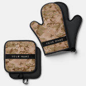 Desert Camouflage Pebbles, Jouw naam, personaliser Ovenwant & Pannenlap Set (Voorkant / Achterkant)