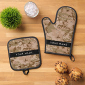 Desert Camouflage Pebbles, Jouw naam, personaliser Ovenwant & Pannenlap Set (Top down)