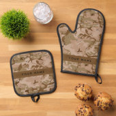 Desert Camouflage Pebbles, Jouw naam, personaliser Ovenwant & Pannenlap Set (Top down)