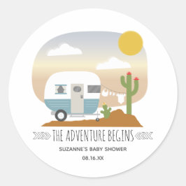 Desert Camper Clothesline Blue Baby Shower Ronde Sticker