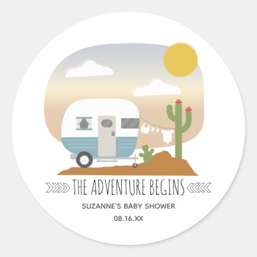 Desert Camper Clothesline Blue Baby Shower Ronde Sticker (Voorkant)