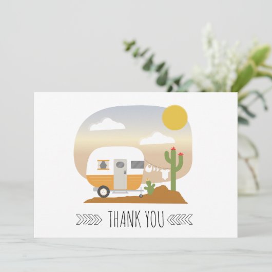 Desert Camper Clothesline Sinaasappel Baby shower Bedankkaart (Staand voorkant)