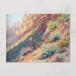 Desert Canyon Landschap met Cactus en Agave Briefkaart