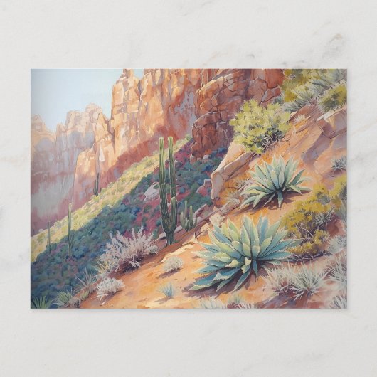 Desert Canyon Landschap met Cactus en Agave Briefkaart (Voorkant)