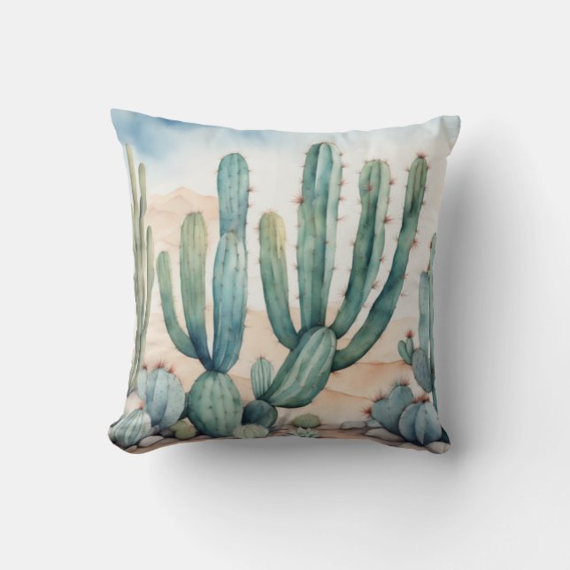 Desert Charm Waterverf Cactus Decoratief Kussen (Voorkant)