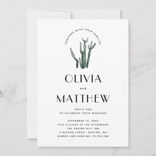 Desert Chic Cactus bruiloft met foto en QR-code Kaart (Voorkant)