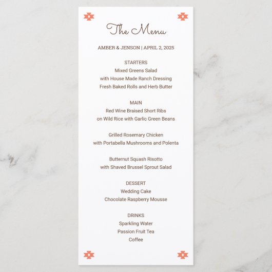 Desert Chic Sedona Bruiloft Menu (Voorkant)