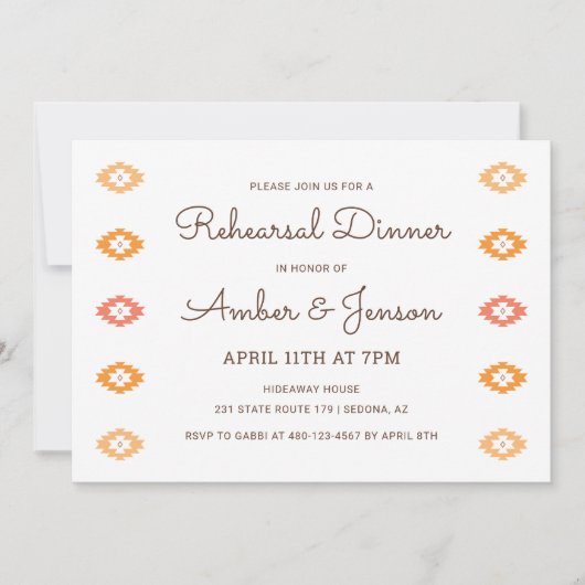 Desert Chic Sedona repetitie diner uitnodiging (Voorkant)