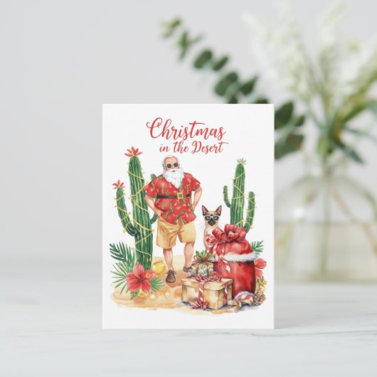 Desert Christmas with Cactus Santa Claus  Feestdagenkaart (Staand voorkant)