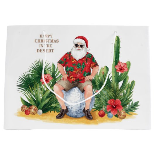 Desert Christmas with Cactus Santa Claus Groot Cadeauzakje (Voorkant)