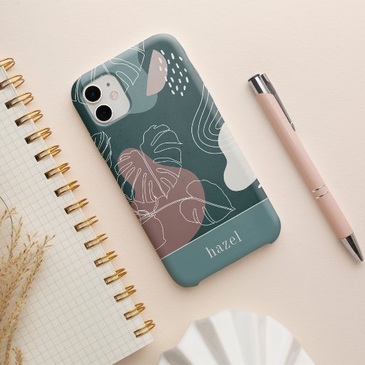 Desert Clay en Spruce Boho Tropical Monstera Leaf iPhone 16 Hoesje