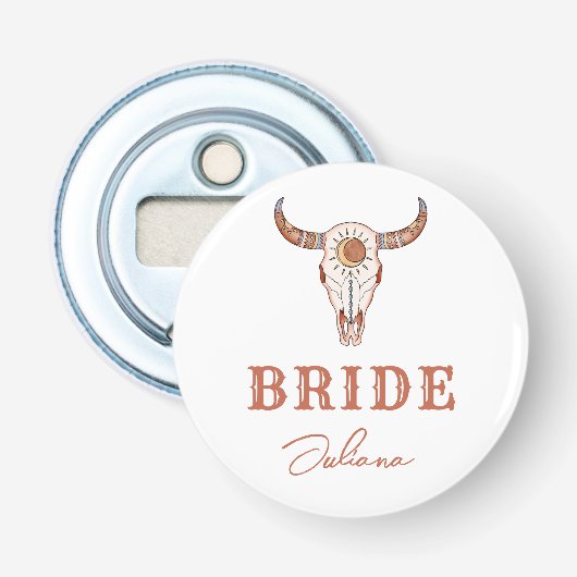 Desert Cowgirl Laatste Rodeo Bride Button Flesopener (Voorkant)