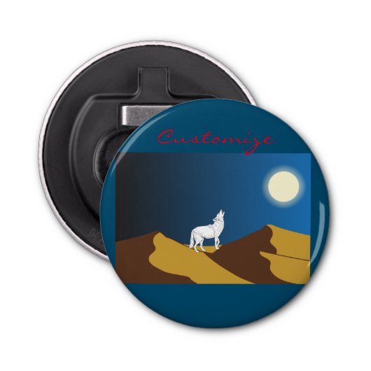 Desert Coyote Howling Full Moon Thunder_Cove Button Flesopener (Voorkant)