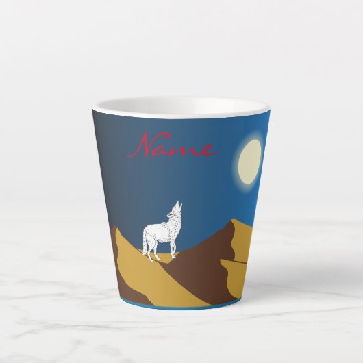 Desert Coyote Howling Full Moon Thunder_Cove Latte Mok (Voorkant)
