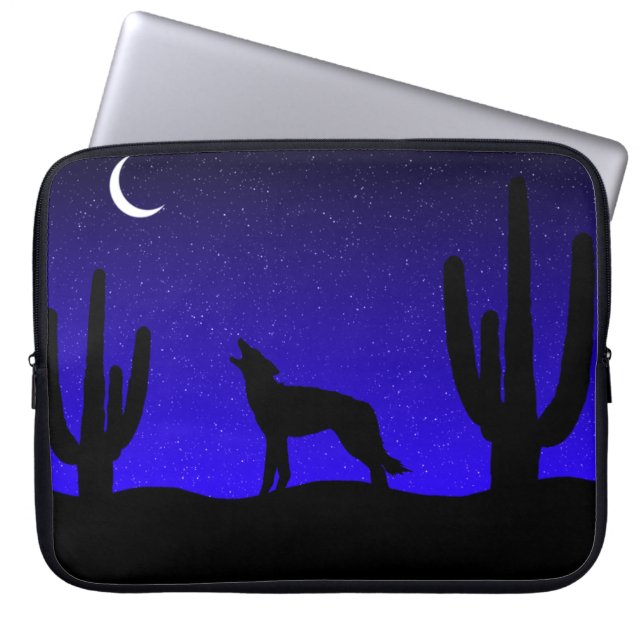 Desert Coyote Howling op maan Laptop Sleeve (Voorkant)