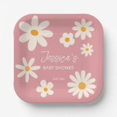 Desert daisy boho roze retro baby shower aangepast papieren bordje (Voorkant)