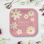 Desert daisy boho roze retro baby shower aangepast papieren bordje<br><div class="desc">Desert daisy boho roze retro baby shower douanenaam gepersonaliseerde borden van partijpapier.</div>