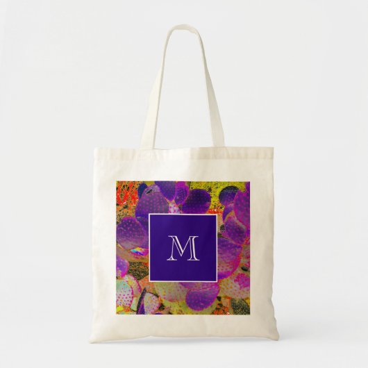 Desert Digital Cactus Monogram Paars gepersonalise Tote Bag (Voorkant)