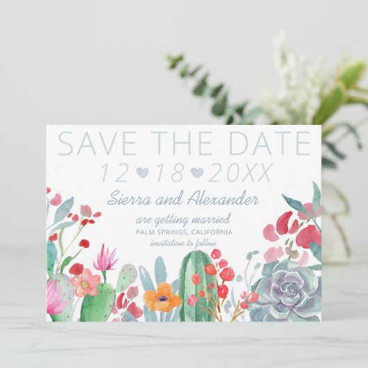 Desert Dream | Boho Cactus Wildflower Wedding Save The Date (Staand voorkant)