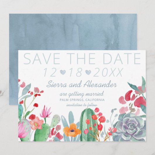 Desert Dream | Boho Cactus Wildflower Wedding Save The Date (Voorkant / Achterkant)