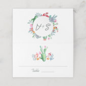 Desert Dream Cactus Bloemenkrans Monogram Bruiloft Plaatskaartje (Buitenkant ongevouwen)