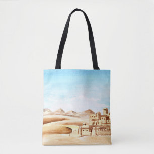 Desert Dunes African City Waterverf Tote Bag