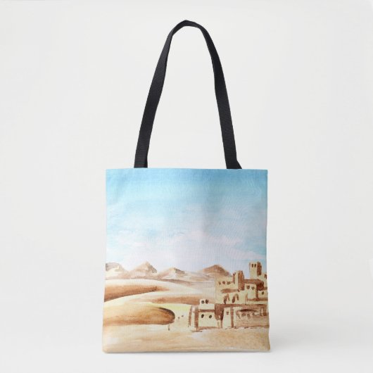Desert Dunes African City Waterverf Tote Bag (Voorkant)