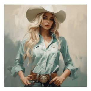 Desert Dusk: Cowgirl kunst aan de muur Perfect Poster