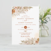 Desert Earthy Herfst Boho Roos Pampas Grass Weddin Kaart (Staand voorkant)