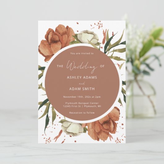 Desert Floral Bohemian Rust Wedding Uitnodiging (Staand voorkant)
