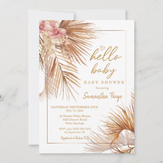 Desert Flowers Baby shower Invitation Boho Palm Kaart (Voorkant)